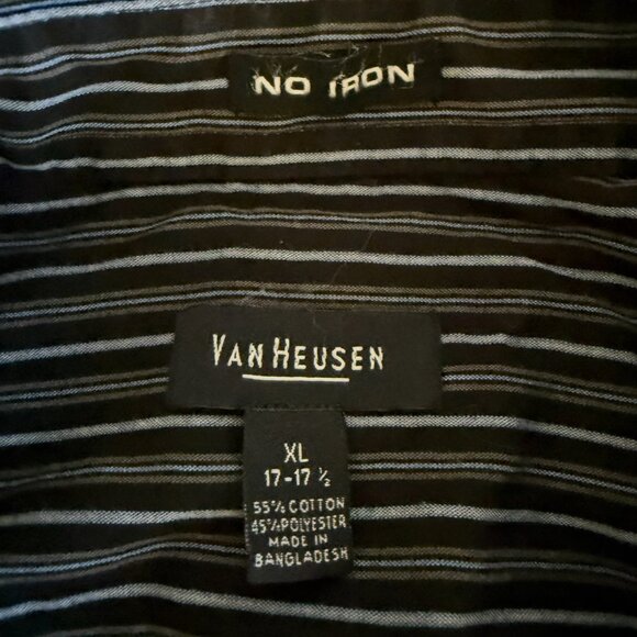 Van Heusen Men's XL 17-17 1/2 Black Striped Short Sleeve Button Down Shirt - Picture 3 of 4